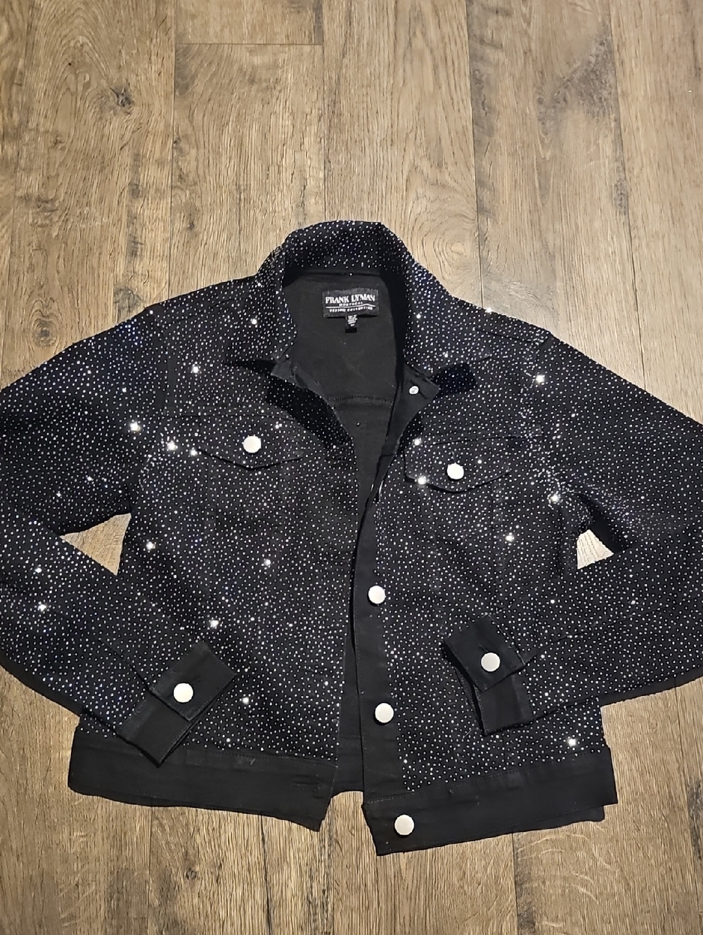 Rhinestone Jacket Black Frank Lyman Size Small Beads Jean Shiny Women